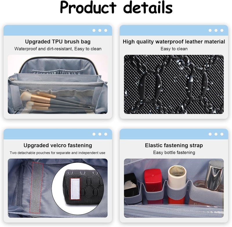 BOYATU Travel Makeup Bag for Women: Cosmetic Organizer Bag with Compartments - Leather Make up Bags Set of 3 (G-4-Black) - Image 4